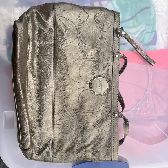 Vintage Coach - Coach Metallic Signature Leather Zip Up Lined Tote Shoulder Bag - Picture 3 of 6